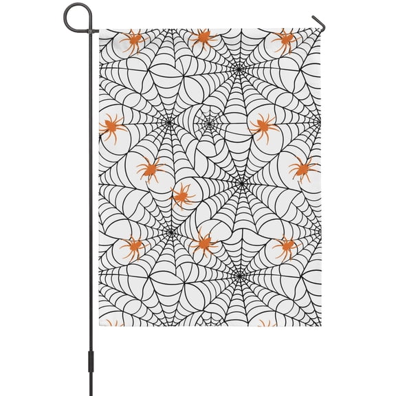 Halloween Garden Flag 12 x 18 Inches, Minimalist Orange Creeper Black Cobweb Horror Weather Proof Outdoor Patio Flags Double Sided Small Garden Decoration for Yard Outside Home