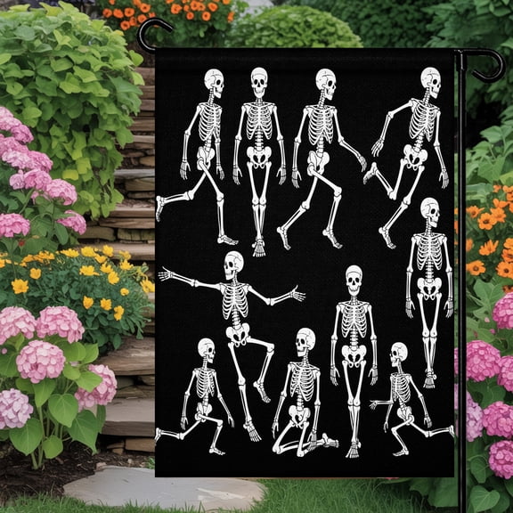 Halloween Garden Flag 12x18 Double Sided - Welcome Garden Flags for All Seasons Outside Décor, Funny Skeleton Spooky Scary Skull Black Decorative Personalized Yard Flags Small Sign