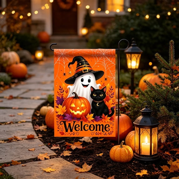 Halloween Garden Flag, 12x18 Inch Double Sided Seasonal Flag for Outside, Weather & Fade Resistant Waterproof Burlap for Fall Holiday Outdoor Decoration, for Garden Flag Stand