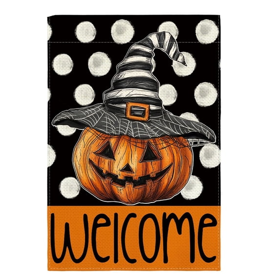 Halloween Garden Flag 17.7x11.8in, Ghost Pumpkin Printed Fabric Banner, Spooky Outdoor Indoor Yard Porch Party Decoration Gift for Home Family Daily Use(F)