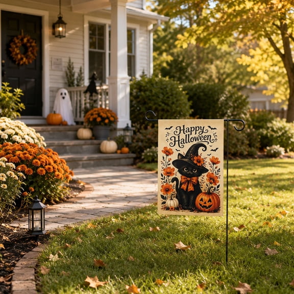 Halloween Garden Flag 18 X 12 Inch Black Cat Halloween Decor Vintage Fall Decor Outdoor Yard Porch Decoration 1 Pack