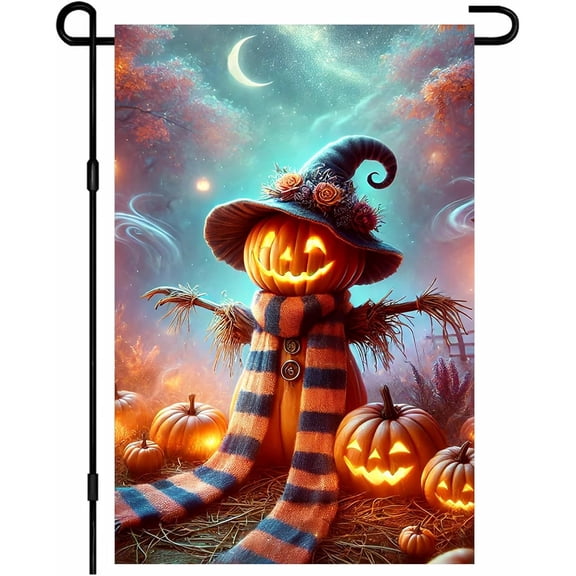 Halloween Garden Flag Autumn Flag Pumpkin Head Scarecrow 12x18 Inch Spooky Fall Harvest Decor Double Sided Outdoor Banner for Home Yard Lawn Porch Patio Autumn Decor Whimsical Scene
