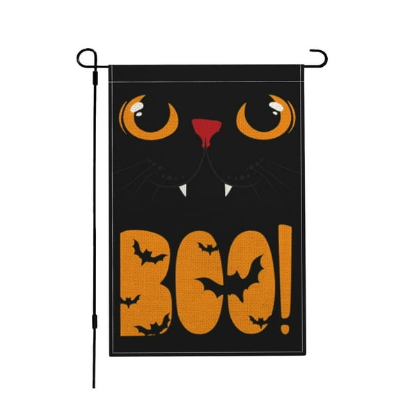 Halloween Garden Flag Boo Spooky Black Cat Bat Small Seasonal Decors for Yard Outside Rustic Farmhouse Outdoor 12 x 18 Inch