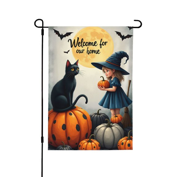 Halloween Garden Flag Burlap Vertical Double Sided Black Cat Pumpkin Gnome Small Yard Flag Flag, Farmhouse Yard Outdoor Halloween Decoration 12.5x18 Inch 1 Flag