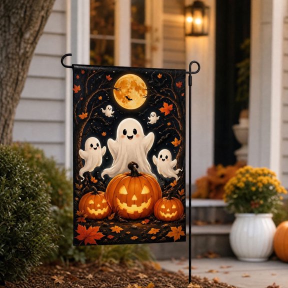 Halloween Garden Flag Double Sided Fall Yard Flag Outdoor Decor, Cute Patterned Burlap Fabric for Front Yard Patio Entryway, Weatherproof Fade Resistant Holiday Decor with Top Sleeve Installation