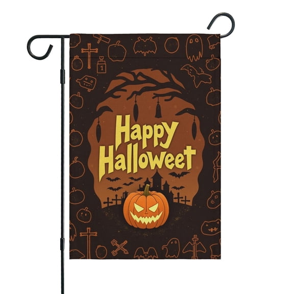 Halloween Garden Flag Ghost Black Burlap Double Sided 12.5x18 Inches Halloween Holiday Welcome Sign for Yard Lawn Home Outdoor Decor