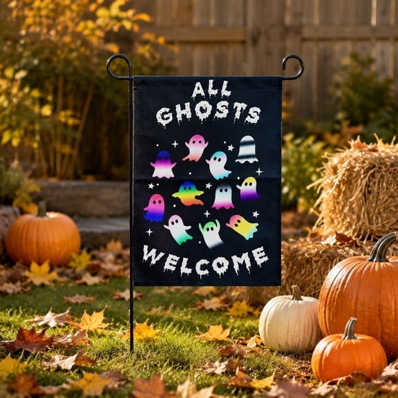 Halloween Garden Flag Ghost Outdoor Decor Linen Yard Flag 12x18 Inch