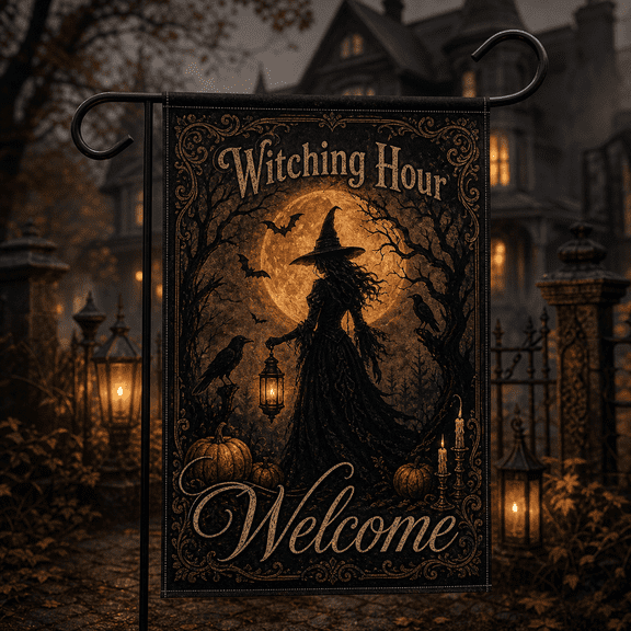 Halloween Garden Flag Gothic Witch Welcome for Outdoor Yard Decor Fall Porch
