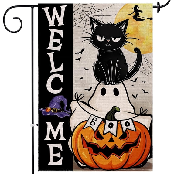 Halloween Garden Flag, Halloween Decor Ghost Cat Boo Yard Flag 12.5x18 Double Sided Holiday, Halloween Garden Flags Pumpkin Signs Home Decorations Rustic Welcome Outdoor Decorative Farmhouse