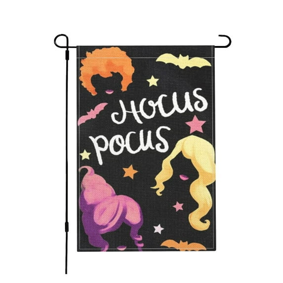 Halloween Garden Flag Hocus Pocus Garden Decorations Outdoor Burlap Halloween Porch Decor Yard Flag Signs 12x18 Inches
