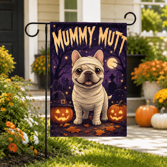 Halloween Garden Flag Mummy Dog Gothic Yard Welcome Sign for Fall Porch Decor