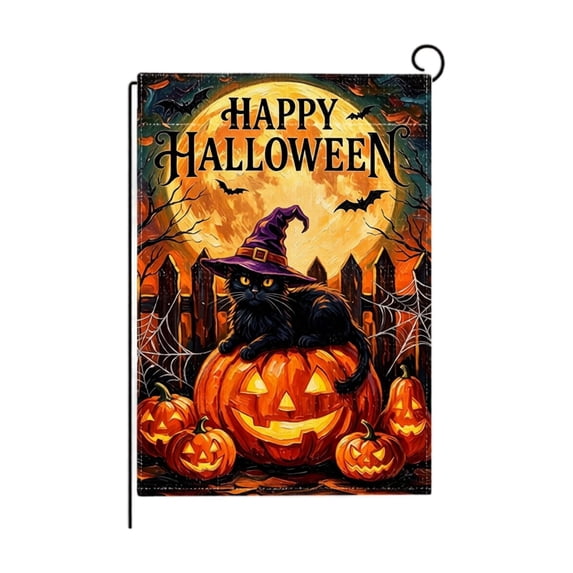 Halloween Garden Flag Outdoor Yard Decor Spooky Hanging House Banner All Weather Double Stitched Holiday Welcome Sign for Front Porch Lawn Flagpole Ornament Style B