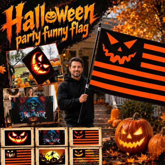 Halloween Garden Flag Trick or Treat - 5 x 3 Ft Pumpkin Lantern Bat Decorative Flag Hanging Decor Double Sided 2 Brass Grommets Garden Decorations, Holiday Colorful Halloween Yard Flag Outdoor