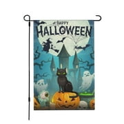 Halloween Garden Flag Yard Flags for Outside Fall Garden Flags Pumpkins Bats Castle Ghosts Black Cats Autumn Flag 12"x18"