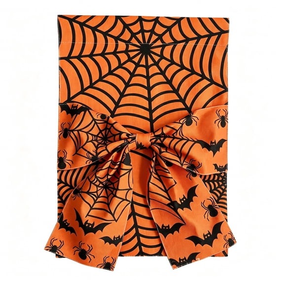 Halloween Garden Flag with Spider Web Bow Design, Reversible Weatherproof Outdoor Decor for Porch Yard Seasonal Display