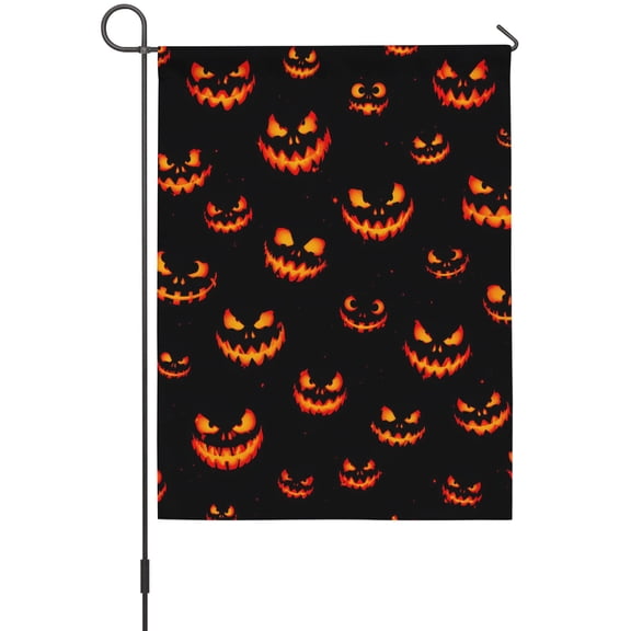 Halloween Garden Flags For Outdoor, Horror Flame Face Angry Pumpkins Burning Eyes Black Small Double Side Yard Flags Weather Proof Garden Decor for Lawn Outside Holiday 12 x 18 Inches
