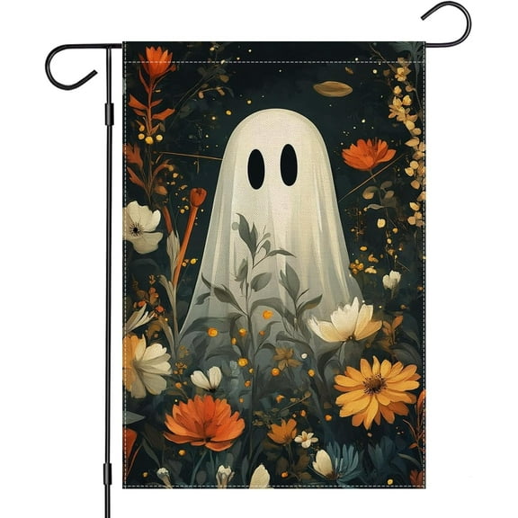 Halloween Garden Flags for Outside, BOO Ghost in Daisy Field Small Seasonal Decorations for Yard Outdoor Party 12x18 Inch Double Sided