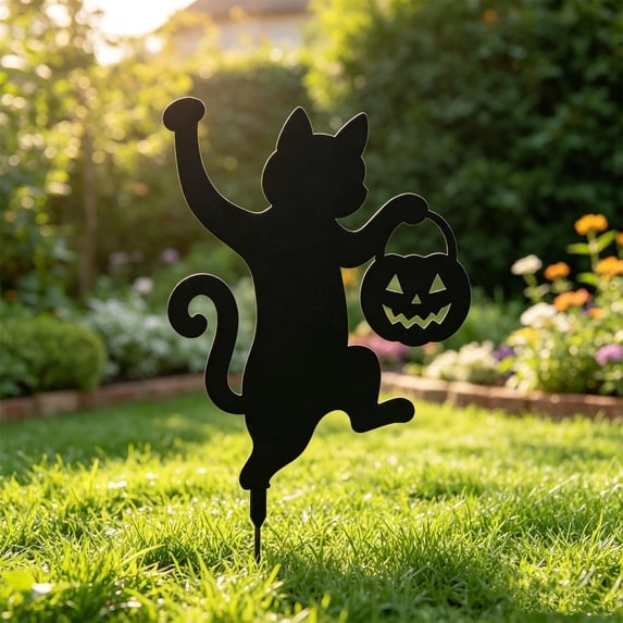Halloween Garden Garden Stake,Metal Cat Pumpkin Stake,Outdoor Yard Silhouette Ornament for Backyard Lawn Arrangement and Holiday Horror Party Decor