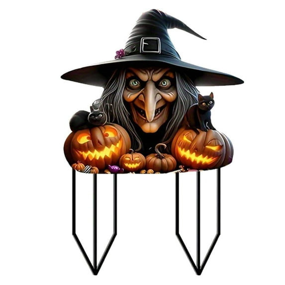 Halloween Garden Stakes 2D Flat Small Witch Girl/Pumpkin Man Decorative Stakes Outdoor for L Awn Yard Halloween Outdoor Decorations