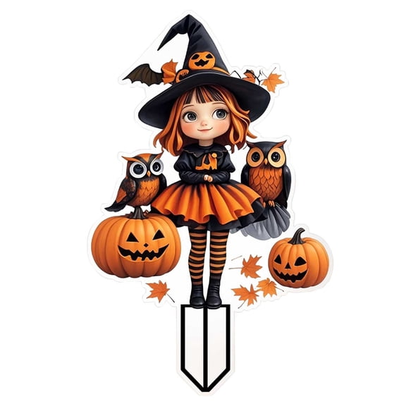 Halloween Garden Stakes - Acrylic, 2D Witch/Pumpkin Design, Lightweight, for Yard Lawn Decor