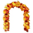 thumbnail image 1 of Halloween Garland with 20 Lights 5.7ft Leaf Garland Black Artificial Maple Leaves Decor Home Mantle Stairs Indoor, Fall Garland Decorations Hanging Wall Door Outdoor(Orange), 1 of 8
