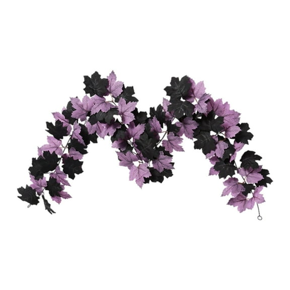 Halloween Garland, 5.6 FT Fall Maple Leaf Garland with Black Purple Willow Vines, Artificial Autumn Hanging Decor for Thanksgiving, Home, Wall, Wedding & Party Decoration