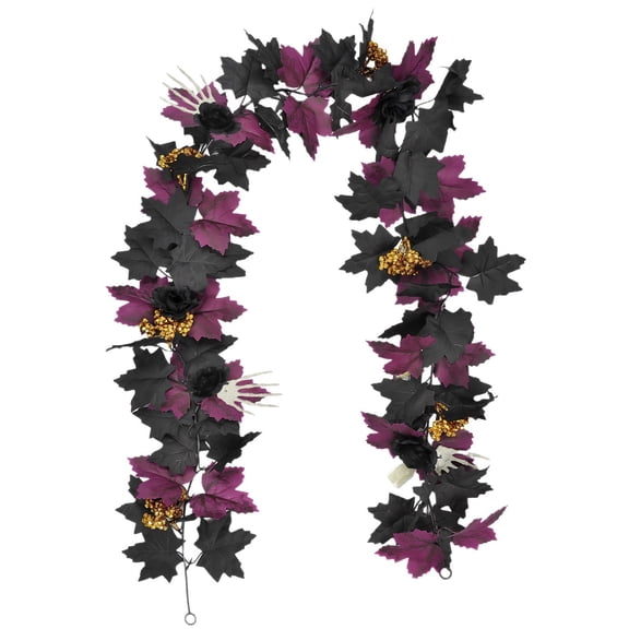 Halloween Garland 5.7ft with Black Roses and Spider Accents, Artificial Rose Vine with Black Leaves for Indoor Outdoor Wall, Mantle, and Party Decorations
