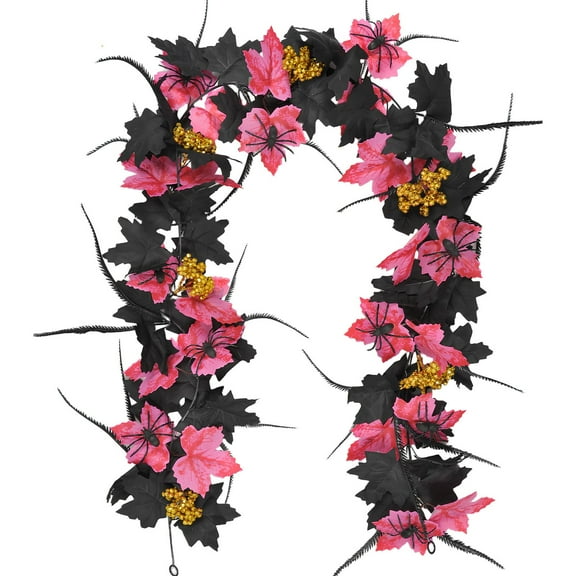 Halloween Garland 5.7ft with Black Roses and Spider Accents, Artificial Rose Vine with Black Leaves for Indoor Outdoor Wall, Mantle, and Party Decorations