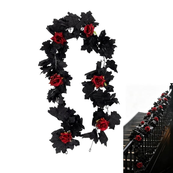 Halloween Garland, Artificial Black Garland Hanging Vine Artificial Floral Vines, 5.6FT Gothic Fall Garland, Spooky Halloween Decor for Mantel Porch Staircase, Dark Aesthetic Wall Ornament