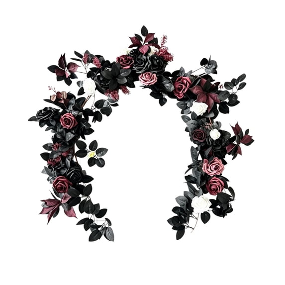 Halloween Garland Black Burgundy Rose Vine PVC Gothic & Fade Resistant for Halloween Christmas Table Mantel Halloween Decor by MPOISVA