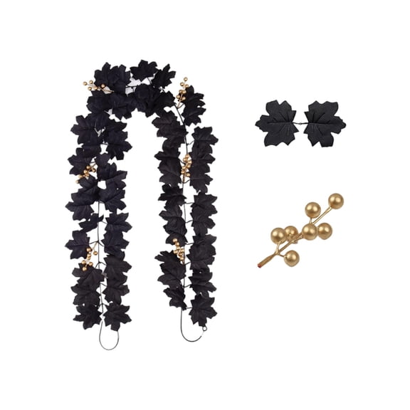 Halloween Garland, Black and Gold Party Decorations Artificial Maple Leaf Vine, for Halloween Party, Porch and Mantle Setup, Creates Spooky Gothic Seasonal Atmosphere for Indoor