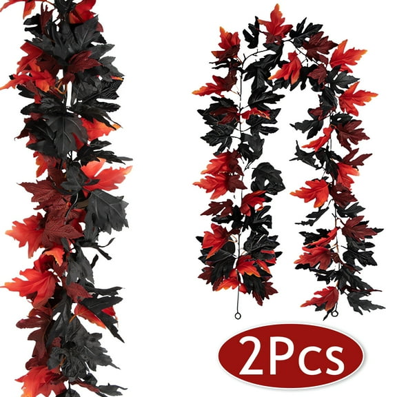 Thanksgiving Garlands Maple Leaf Vines Artificial Hanging Vines Decorations for Halloween Thanksgiving Home Party Supplies 2PCS Black&Red