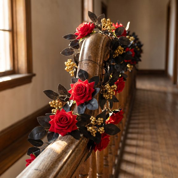 Halloween Garland for Halloween Decorations, Fall Garland, 1.8M Halloween Artificial Flower Fake Garland Hanging Garland with Roses for Halloween Party Home Wall Door Window Porch Indoor Outdoor