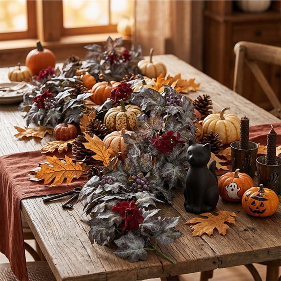 Halloween Garland for Halloween Decorations, Fall Garland, Halloween Black Leaves Garland Halloween Floral Garland Black Flower Garland Indoor Outdoor