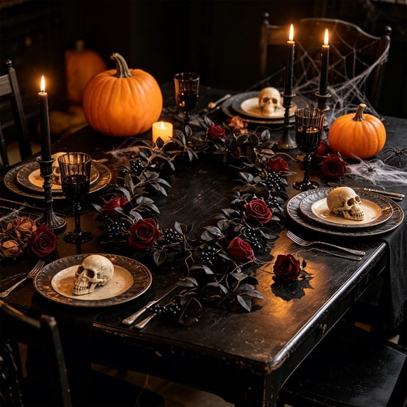 Halloween Garland for Halloween Decorations, Fall Garland, Halloween Wedding Decorations Black Rose Vines Artificial Black Rose Leaf Vines for Indoor Outdoor Arch Floral Decorations