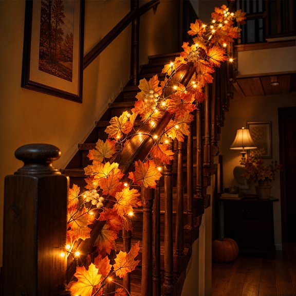 Halloween Garland for Halloween Decorations, Fall Garland, Thanksgiving and Halloween Decorative Vines Wreaths with and without Lights Fall Harvests Themed Decorations Indoor Outdoor