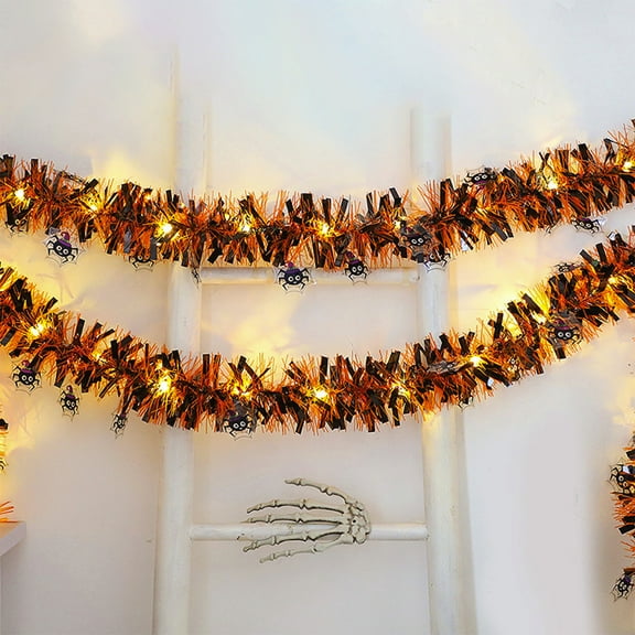Halloween Garland Lights 6-10 Feet Battery Operated Metallic Tinsel Decor for Party Wall Ceiling Window Outdoor Indoor Holiday Decorations