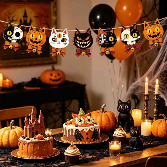 Halloween Garland Wooden Hanging Cutouts Ornament Set Fall Party Decor for Mantel Tree Window Halloween Home Decorations by PALIFEUR