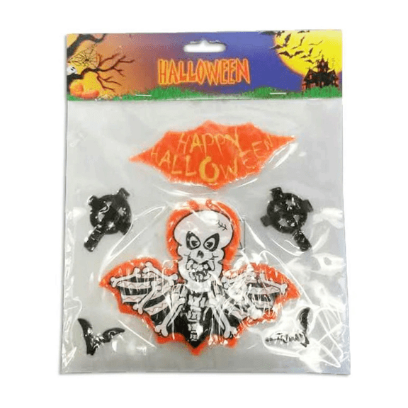 Halloween Gel Sticker Set, Featuring Bright Orange Bat with Wingspread, Skeleton Bat, Crosses, Additional Bats, Perfect for Creating a Spooky, Halloween Stickers, Orange, Black