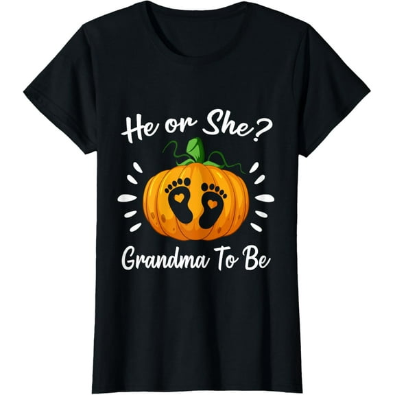 Halloween Gender Reveal He or She Grandma To Be Pumpkin Funny Creative Graphic T-Shirt