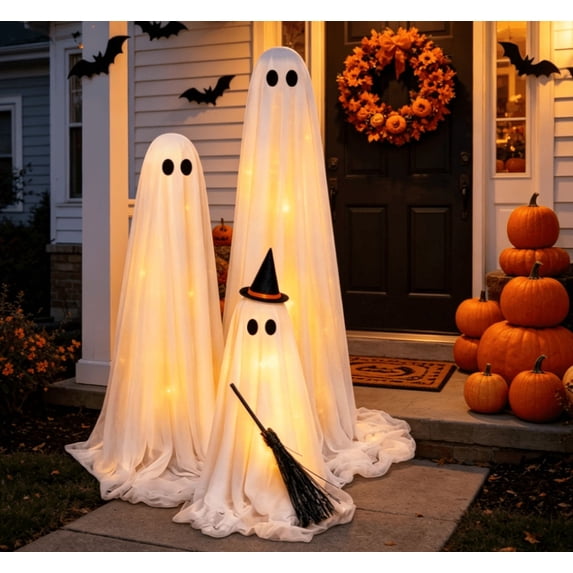 Halloween Ghost, 3 Pack Outdoor Yard and Front Porch Ghost Decor for Indoor Party, Seasonal Home Display, Entryway, Patio, Lawn, and Halloween Scene Enyisa