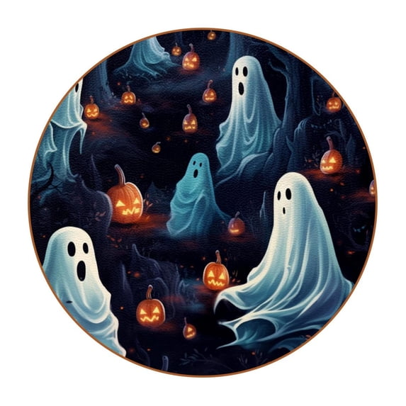 Halloween Ghost 6 Pack Round Coasters, Microfiber Leather Drink Coasters Set of 6, 11x11 cm/4.3x4.3 Inches Absorbent Coasters for Drinks Tables Dining Table Décor