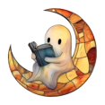 thumbnail image 1 of Halloween Ghost Acrylic Suncatcher Ornaments, Cute Book Moon Ghost Hanging Decor, Mild Spooky Halloween Graduation Window Mirror Pendant Gift, 1 of 5