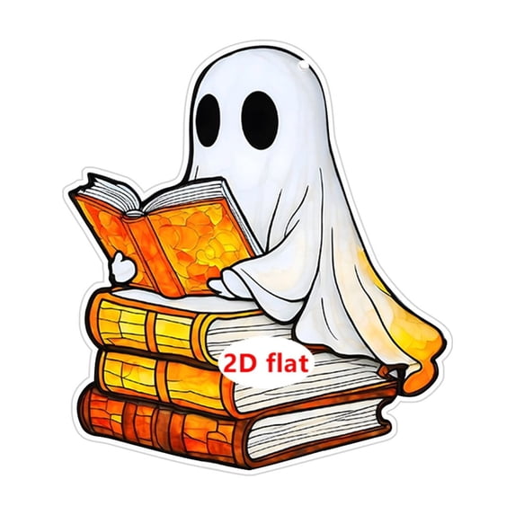 Halloween Ghost Acrylic Suncatcher Ornaments, Cute Book Moon Ghost Hanging Decor, Mild Spooky Halloween Graduation Window Mirror Pendant Gift