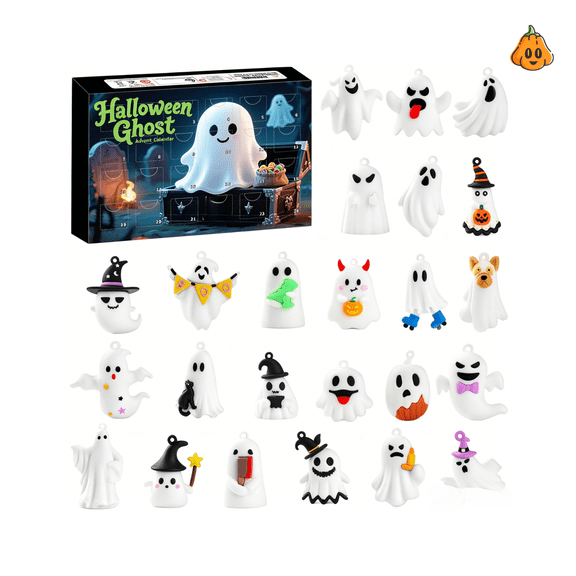 Halloween Ghost Advent Calendar Blind Boxes, 24 Grid Ghost Countdown Mystery Boxes, PVC Mini Figurines Cute Ghost Hanging Ornaments, Non-Repeating Styles for Halloween decor and summerween decor