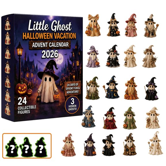 Halloween Ghost Advent Calendar Box | with 24 Collectible Pendant Figures Haunted Ride Countdown Theme Assorted Acrylic Hanging Ornaments Spooky Seasonal Home Decor Ideal Family Gift & Party Fun.