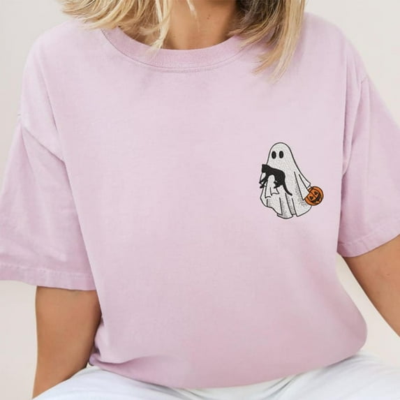 Halloween Ghost And Black Cat Embroidered Sweatshirt