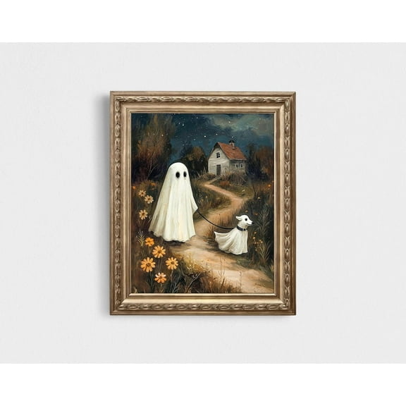 Halloween Ghost And Dog Wall Art Canvas Artwork Wall Decor Prints Painting Art Prints Picture Home Fall Halloween Bedroom Decoration No Frame