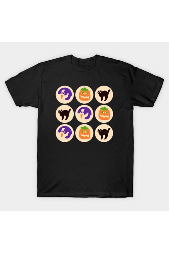 Halloween Ghost And Pumpkin Icons Funny Retro Autumn Party Pattern Graphic G1147 T-Shirt, for men and women, Up to Size 5XL