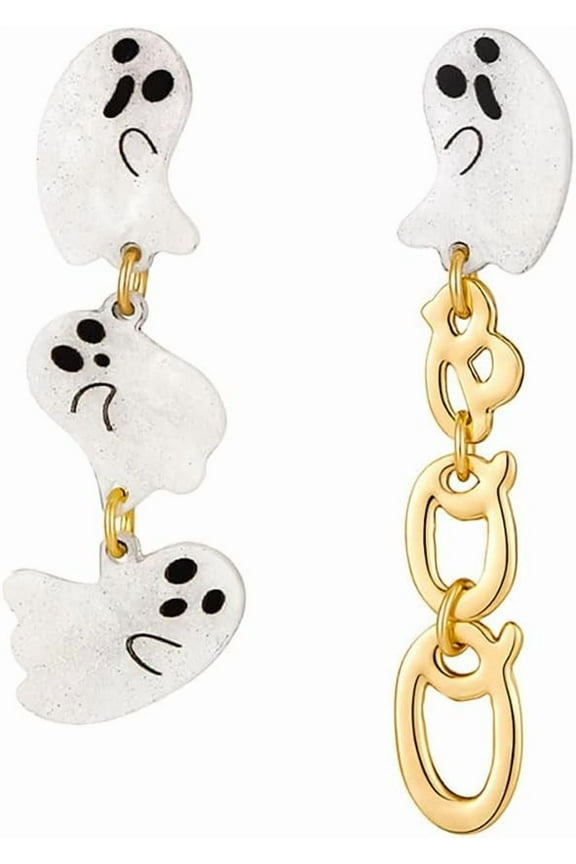 Halloween Ghost BOO Asymmetric Dangle Earrings for Women Funny Ghost Halloween Earrings Dangling Drop Studs for Costume Party Outfits Accessories Jewelry
